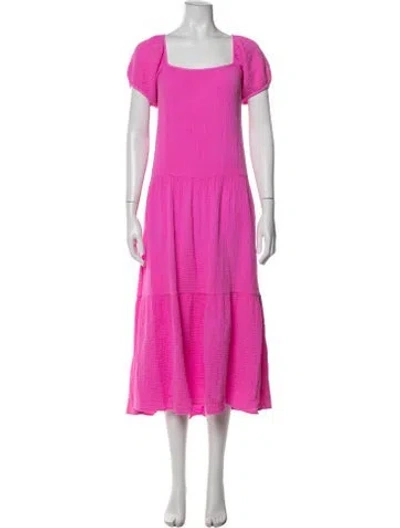 Pre-owned Honorine Square Neckline Midi Length Dress In Pink