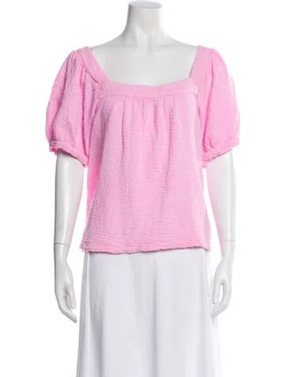 Pre-owned Honorine Square Neckline Short Sleeve Blouse In Pink