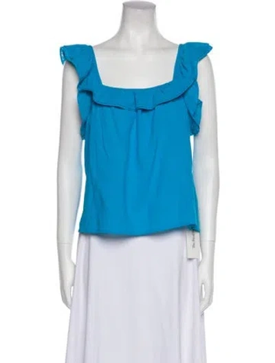 Pre-owned Honorine Square Neckline Short Sleeve Crop Top In Blue