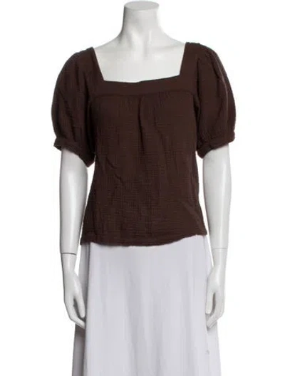 Pre-owned Honorine Square Neckline Short Sleeve Top In Brown