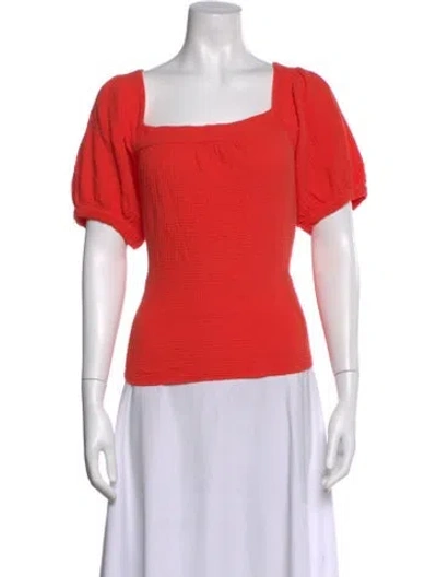 Pre-owned Honorine Square Neckline Short Sleeve Top In Red