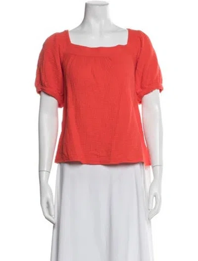 Pre-owned Honorine Square Neckline Short Sleeve Top In Red