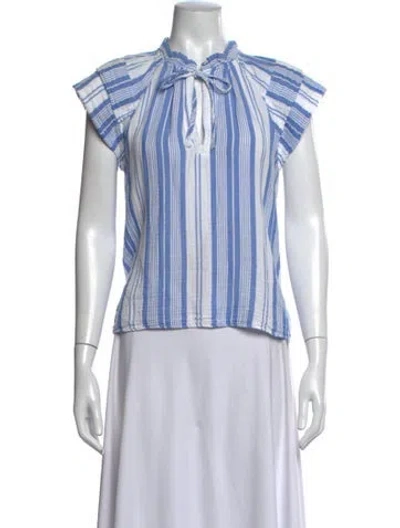 Pre-owned Honorine Striped Tie Neck Top In Blue/white