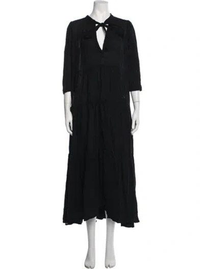 Pre-owned Honorine Tie Neck Long Dress In Black