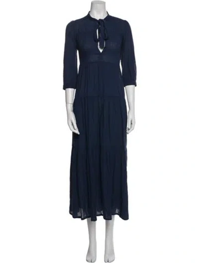 Pre-owned Honorine Tie Neck Long Dress In Blue