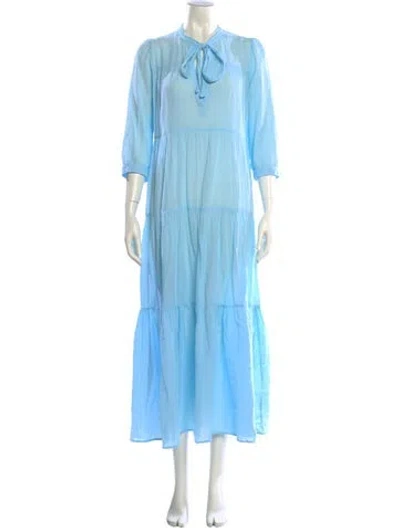 Pre-owned Honorine Tie Neck Long Dress In Blue
