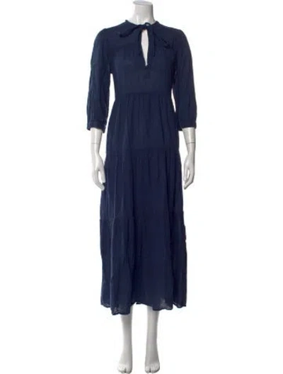 Pre-owned Honorine Tie Neck Long Dress In Blue