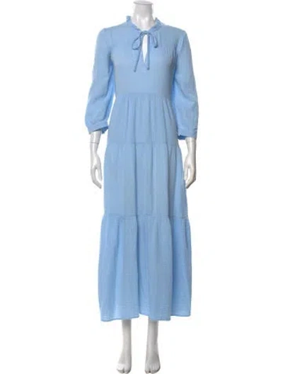 Pre-owned Honorine Tie Neck Long Dress In Blue