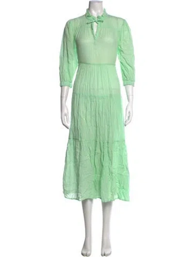 Pre-owned Honorine Tie Neck Long Dress In Green