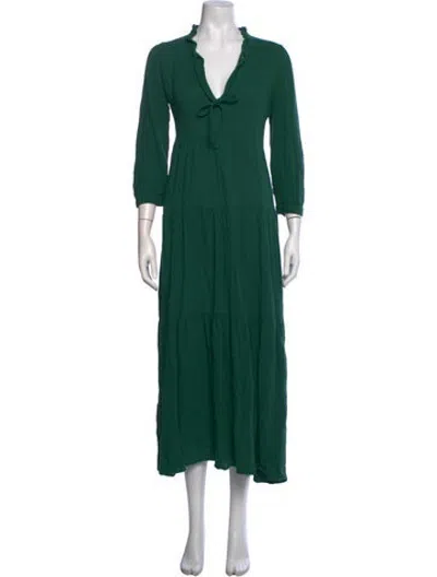 Pre-owned Honorine Tie Neck Long Dress In Green