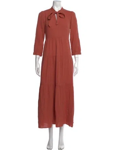 Pre-owned Honorine Tie Neck Long Dress In Orange