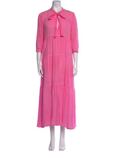Pre-owned Honorine Tie Neck Long Dress In Pink