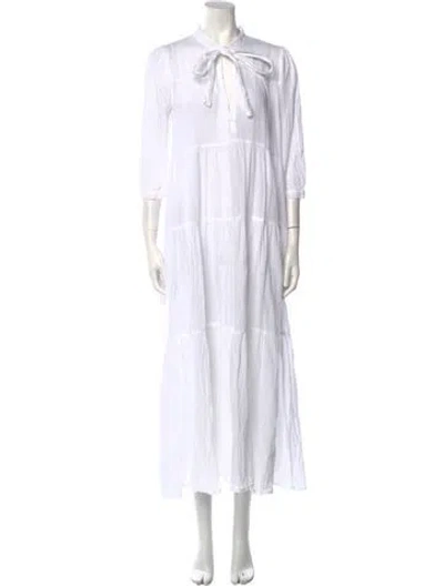 Pre-owned Honorine Tie Neck Long Dress In White