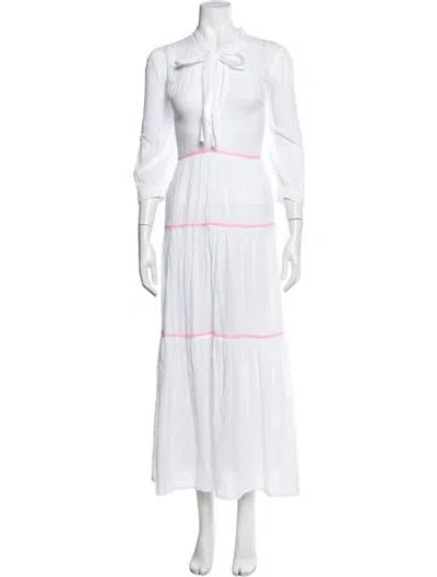 Pre-owned Honorine Tie Neck Long Dress In White