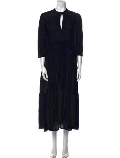 Pre-owned Honorine Tie Neck Midi Length Dress In Black