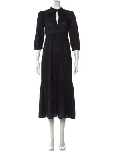 Pre-owned Honorine Tie Neck Midi Length Dress In Black