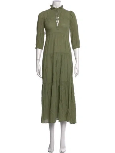 Pre-owned Honorine Tie Neck Midi Length Dress In Green