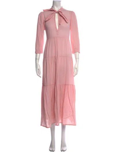 Pre-owned Honorine Tie Neck Midi Length Dress In Pink
