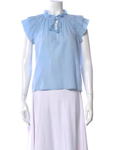 Pre-owned Honorine Tie Neck Short Sleeve Blouse In Blue