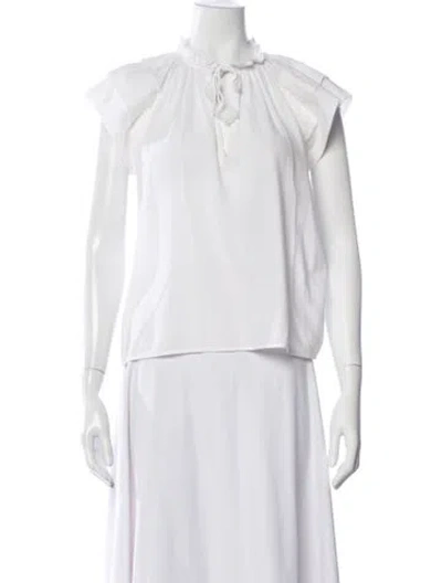 Pre-owned Honorine Tie Neck Short Sleeve Blouse In Neutral