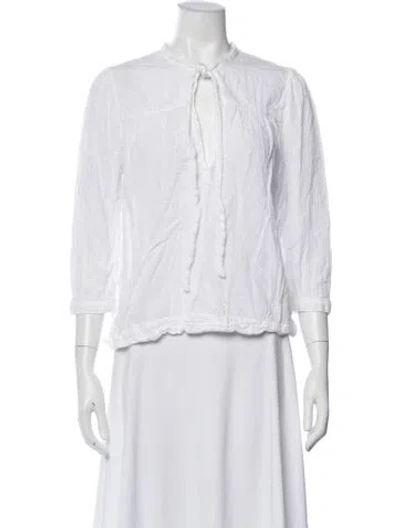 Pre-owned Honorine Tie Neck Three-quarter Sleeve Blouse In White