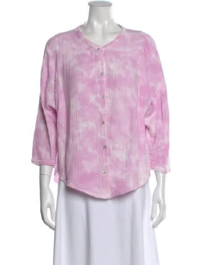 Pre-owned Honorine Tie-dye Print Crew Neck Button-up Top In Pink