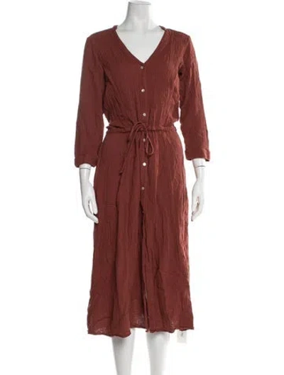 Pre-owned Honorine V-neck Midi Length Dress In Brown