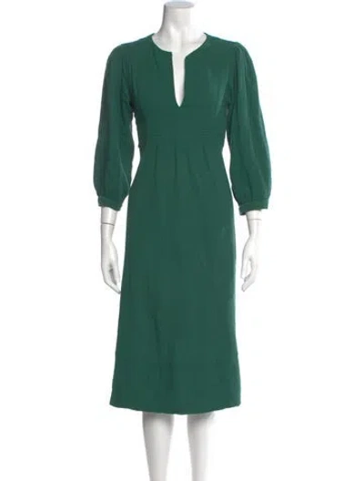Pre-owned Honorine V-neck Midi Length Dress In Green