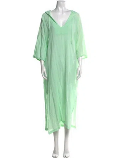 Pre-owned Honorine V-neck Midi Length Dress In Green