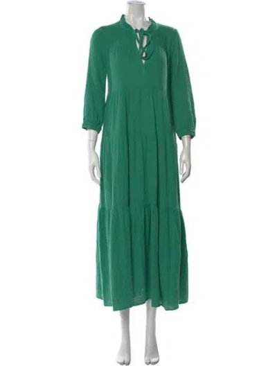 Pre-owned Honorine V-neck Midi Length Dress In Green