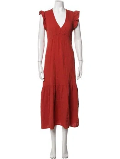 Pre-owned Honorine V-neck Midi Length Dress In Orange