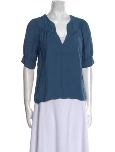 Pre-owned Honorine V-neck Short Sleeve Blouse In Blue