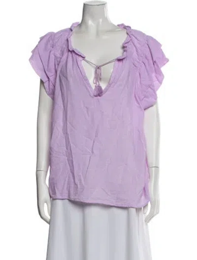 Pre-owned Honorine V-neck Short Sleeve Top In Purple