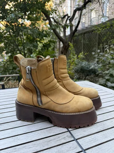Pre-owned Hood By Air Fw14  Suede Centaur Boots In Gold