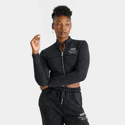 Hoodrich Women's Acid Wash Full-zip Crop Top In Washed Black
