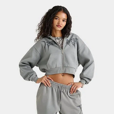 Hoodrich Women's Aspen Studded Boxy Cropped Full-zip Hoodie In Gray