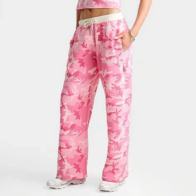 Hoodrich Women's Camo Script Low-rise Wide Leg Pants In Pink