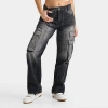 Hoodrich Women's Denim Cargo Relaxed Straight Leg Jeans In Black