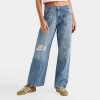 Hoodrich Women's Distressed Gothic Wide Leg Denim Jeans In Blue Wash