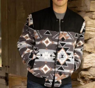 Hooey Aztec Sherpa Bomber Jacket In Black/white In Brown