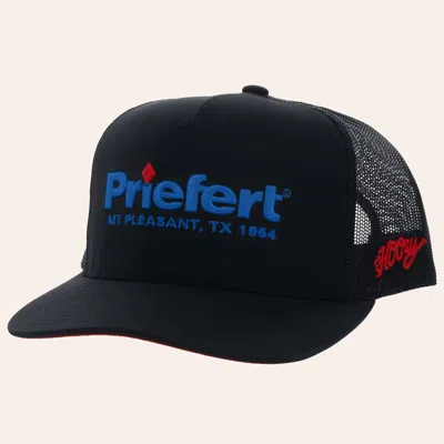 Hooey Black Priefert Logo Embroidered Flat Bill Trucker Cap In Blue