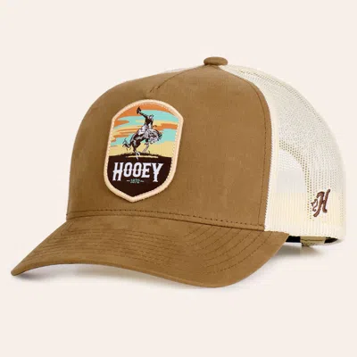 Hooey Cheyenne Tan & Ivory Logo Patch Curved Bill Trucker Cap In Gold