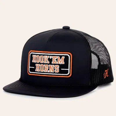 Hooey Collegiate Collection Black & Burnt Orange Ut Hooke 'em Horns Logo Cap