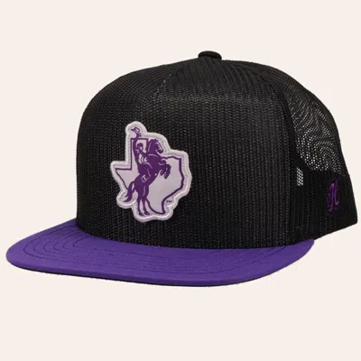 Hooey Collegiate Collection Black & Purple Tsu Mascot Patch Flat Bill Cap