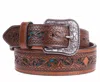 Hooey Men's Scroll Tooled Turquoise Inlay Belt In Brown In Brown