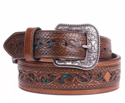 Hooey Men's Scroll Tooled Turquoise Inlay Belt In Brown