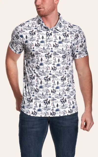 Hooey Men's White, Blue & Brown Western Print Polo Shirt In Multi