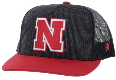 Hooey Nebraska Team N 5-panel Mesh Trucker Snapback Cap In Black/red
