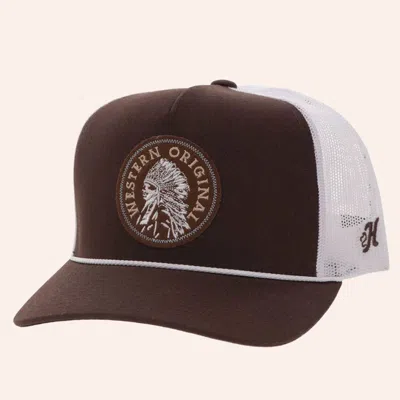 Hooey Quanah Brown & White Embroidered Patch Rope Curved Bill Trucker Cap