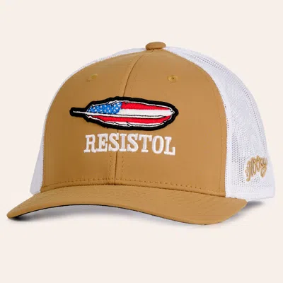 Hooey Tan & White Resistol American Flag Feather Patch Trucker Cap In Brown